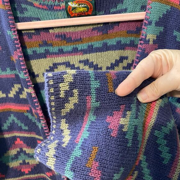 Vintage ALPS Southwestern Cotton Cardigan Sweater XL USA Aztec Knit Boho purple - Picture 6 of 8